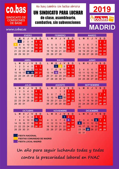 Calendario Laboral 2019 FNAC Madrid | co.bas ES