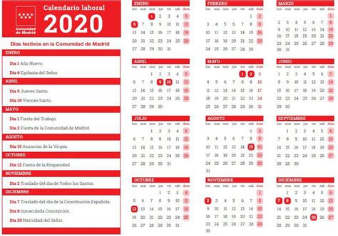 Calendario laboral 2020: ¿Cuántos festivos se celebrarán? | Madridiario