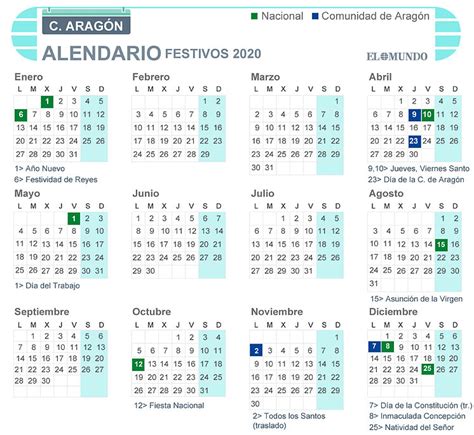 Calendario laboral 2020 de Aragón: días festivos y puentes ...