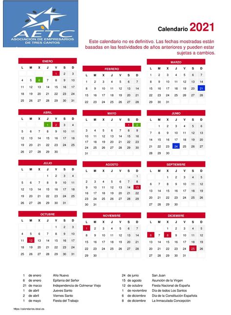 calendario laboral 2021   Asociación de Empresarios Tres ...
