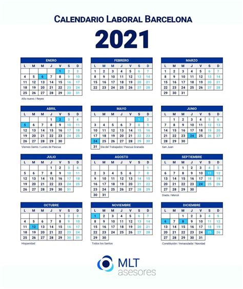 Calendario Laboral 2021 Barcelona : Calendario laboral 2021 con ...