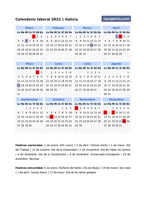 Calendario laboral 2021, calendarios con festivos por comunidad para ...