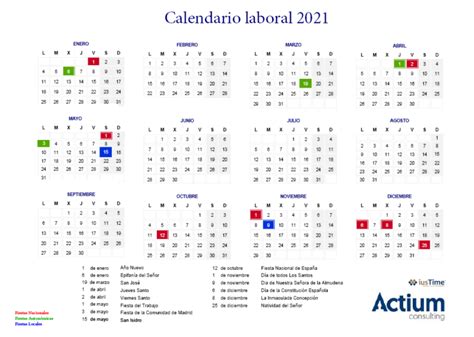 Calendario Laboral 2021   Comunidad de Madrid   Actium Consulting