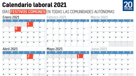 Calendario laboral 2021: días festivos y próximos puentes