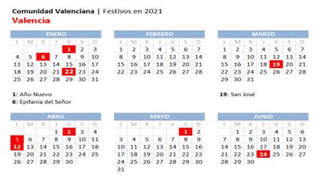 Calendario laboral 2021: festivos y puentes en la Comunidad Valenciana ...