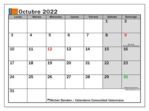 Calendario Laboral 2022 Excel Valencia Calendario Ottobre   Aria Art