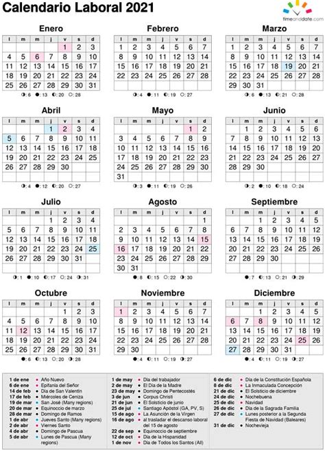 Calendario Laboral Año 2021 España