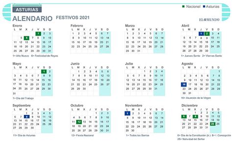 Calendario laboral Asturias 2021: días festivos y puentes ...
