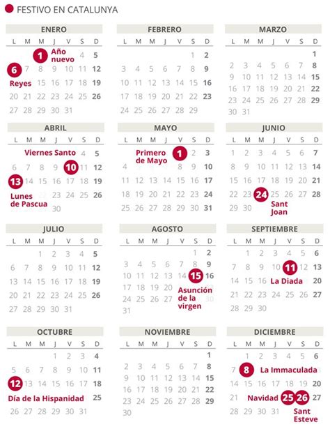 Calendario laboral de Catalunya del 2020  con todos los festivos