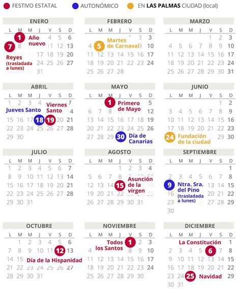 Calendario laboral de Las Palmas del 2019  con todos los ...