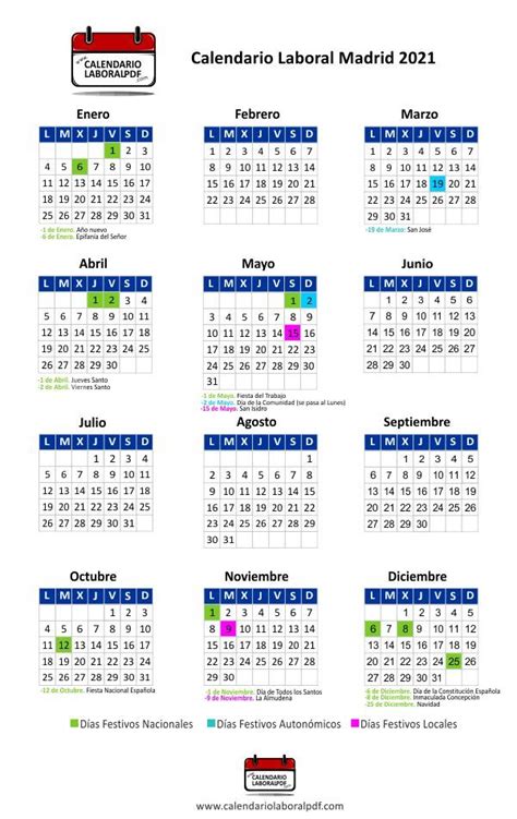 Calendario Laboral de Madrid 2021: Días Festivos y Puentes