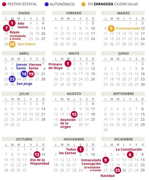 Calendario laboral de Zaragoza del 2019  con todos los ...