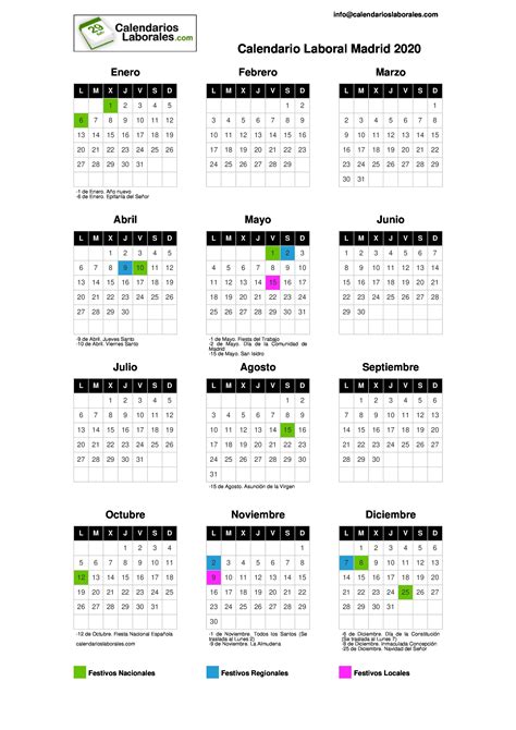 Calendario Laboral Madrid 2020