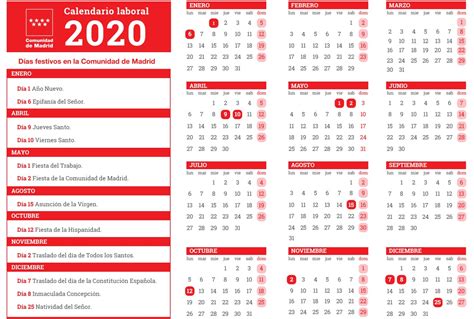 calendario laboral madrid 2020 Profesional | Zudocalendrio