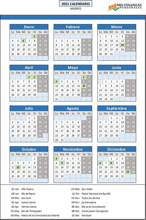 Calendario laboral Madrid 2021 Descárgalo gratis