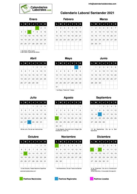 Calendario Laboral Santander 2021