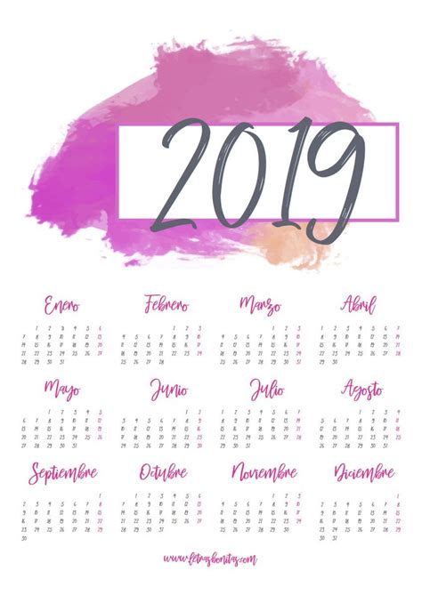 Calendario Letras Bonitas 2019 [descargable] | Calendario ...