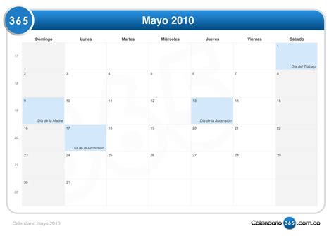 Calendario mayo 2010