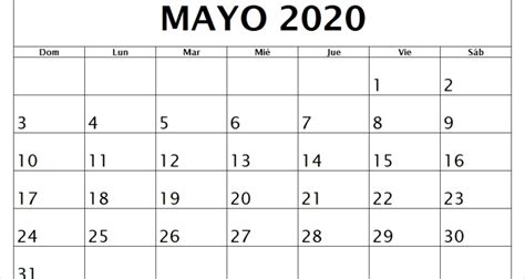 Calendario Mayo 2020 Para Imprimir Modelo | Zudocalendrio