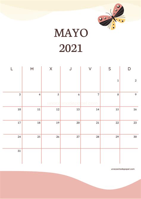 Calendario Mayo 2021 para imprimir GRATIS ️ Una Casita de ...