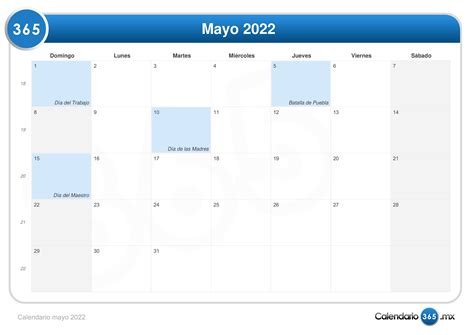 Calendario mayo 2022