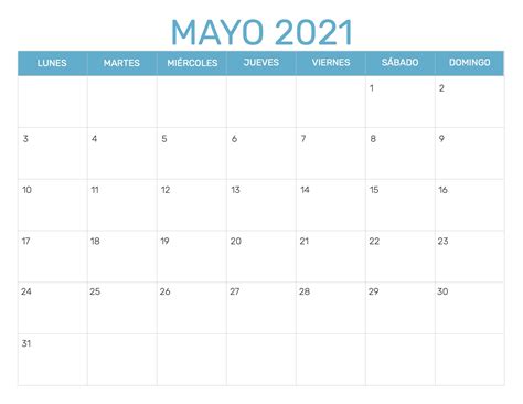 Calendario Mensual para Imprimir Año 2021