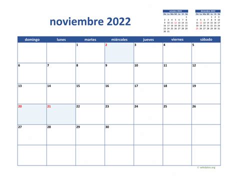 Calendario Noviembre 2022 de México | WikiDates.org