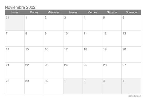 Calendario noviembre 2022 para imprimir   iCalendario.net