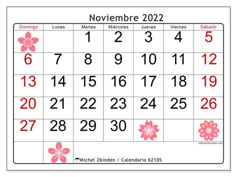 Calendario noviembre de 2022 para imprimir “621DS”   Michel Zbinden MX