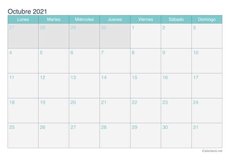 Calendario octubre 2021 para imprimir   iCalendario.net