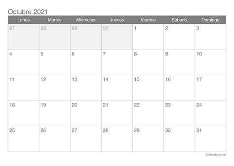 Calendario octubre 2021 para imprimir   iCalendario.net