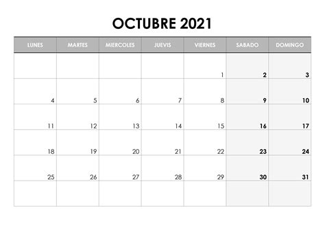 Calendario octubre 2021 – calendarios.su