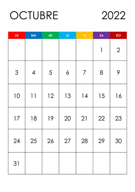 Calendario octubre 2022 – calendarios.su