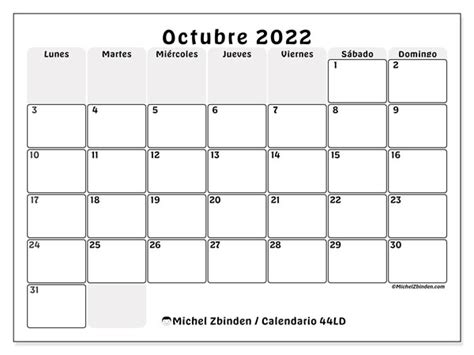 Calendario octubre de 2022 para imprimir “44LD”   Michel Zbinden ES