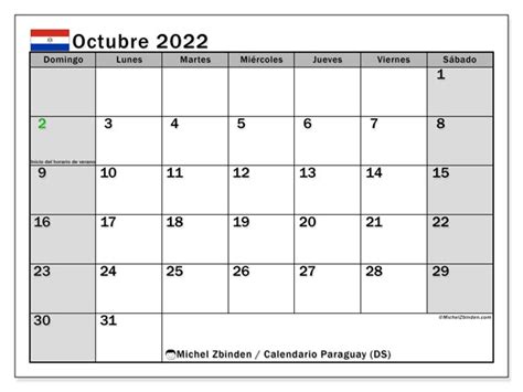 Calendario octubre de 2022 para imprimir “46DS”   Michel Zbinden PY