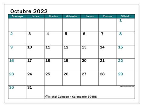 Calendario octubre de 2022 para imprimir “46DS”   Michel Zbinden PY