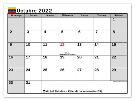 Calendario octubre de 2022 para imprimir “46DS”   Michel Zbinden VE