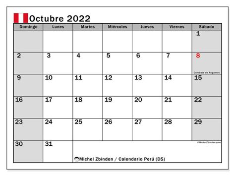 Calendario octubre de 2022 para imprimir “502DS”   Michel Zbinden PE