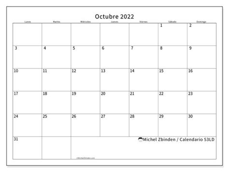 Calendario octubre de 2022 para imprimir “53LD”   Michel Zbinden EC