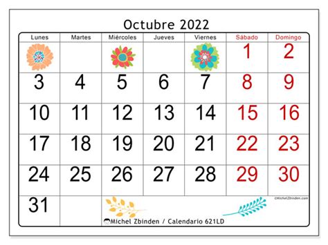 Calendario octubre de 2022 para imprimir “621LD”   Michel Zbinden AR
