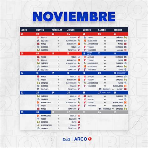 Calendario Oficial para la Temporada 2021 2022 de la LIGA ARCO Mexicana ...