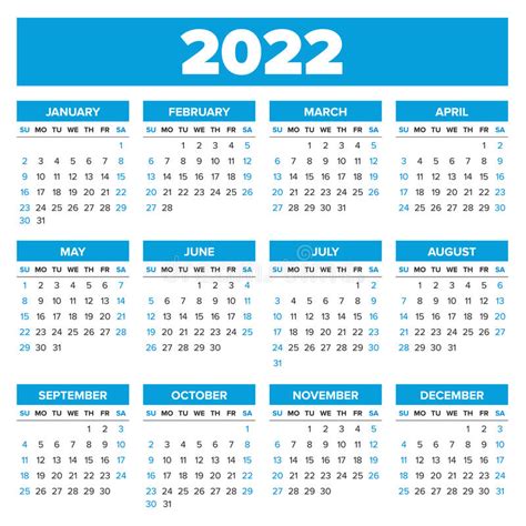 Calendario Simple De 2022 Años Ilustración del Vector   Ilustración de ...