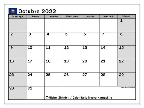 Calendario “Nuevo Hampshire” octubre de 2022 para imprimir   Michel ...
