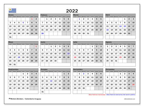 Calendario “Uruguay” 2022 para imprimir   Michel Zbinden ES