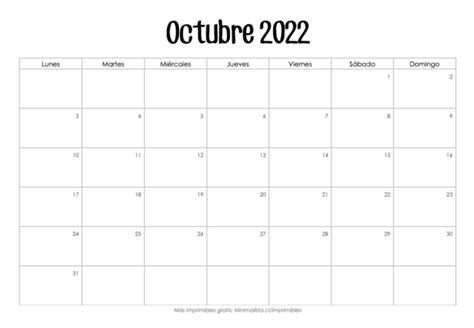 Calendarios 2022 para Imprimir   Minimalista