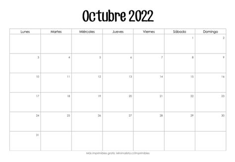 Calendarios 2022 para Imprimir   Minimalista