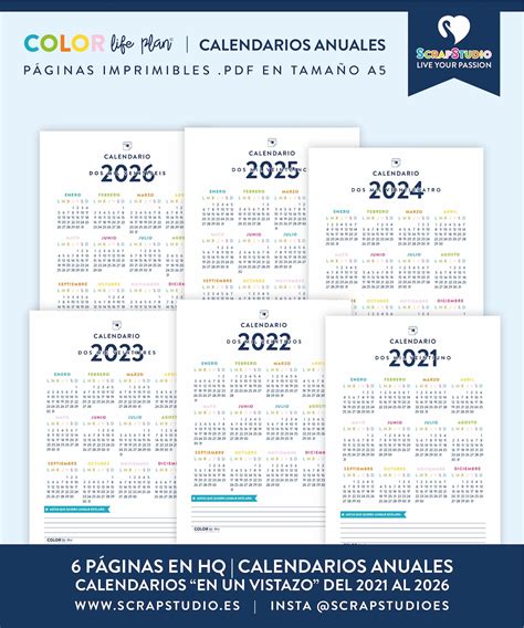 CALENDARIOS ANUALES 2021 2026 Lunes A5 Español | Etsy