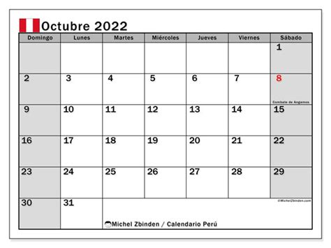 Calendarios octubre 2022 “Días feriados”   Michel Zbinden ES