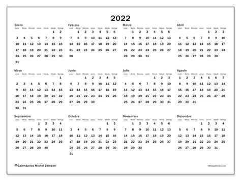 Calendario“32LD” 2022 para imprimir   Michel Zbinden ES