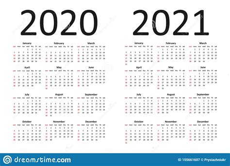 Calendrier De 2020 Et 2021 Ans Calibre Simple De Calendrier Avec Des ...